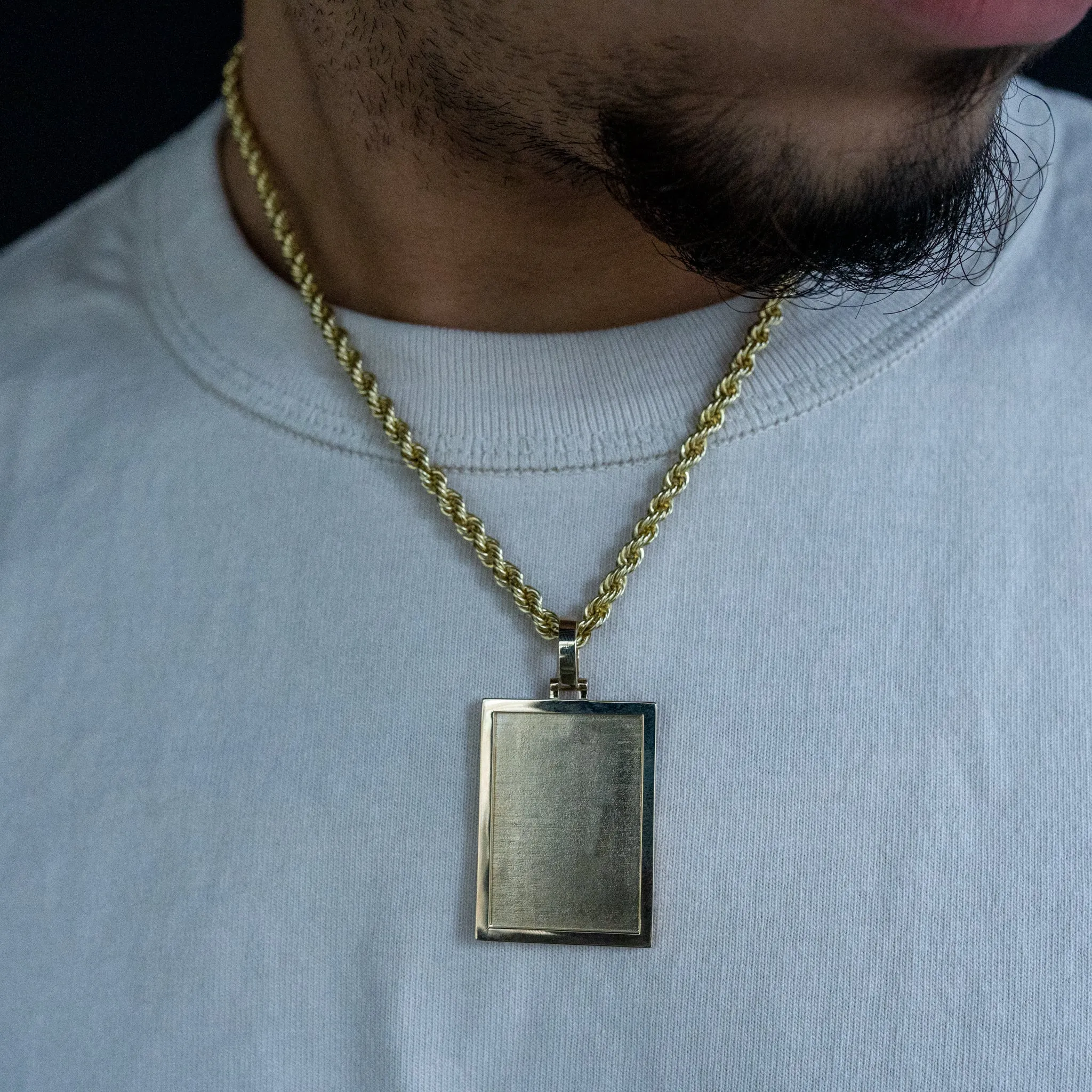 10k Solid Yellow Gold Rectangle Picture Pendant