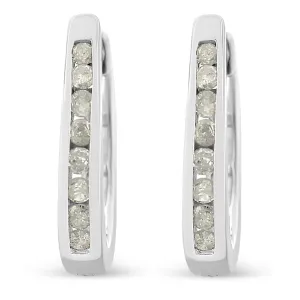 10K White Gold 1/4 Cttw Channel Set Diamond Hoop Earrings (I-J Color, I3 Clarity)