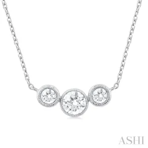 1/2 ctw Past, Present & Future 3-Stone Bezel Set Round Cut Diamond Necklace in 14K White Gold