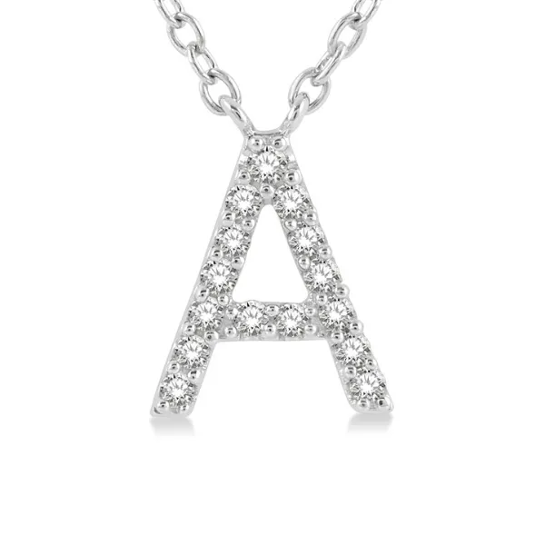 1/20 ctw Initial 'A' Round Cut Diamond Pendant With Chain in 10K White Gold