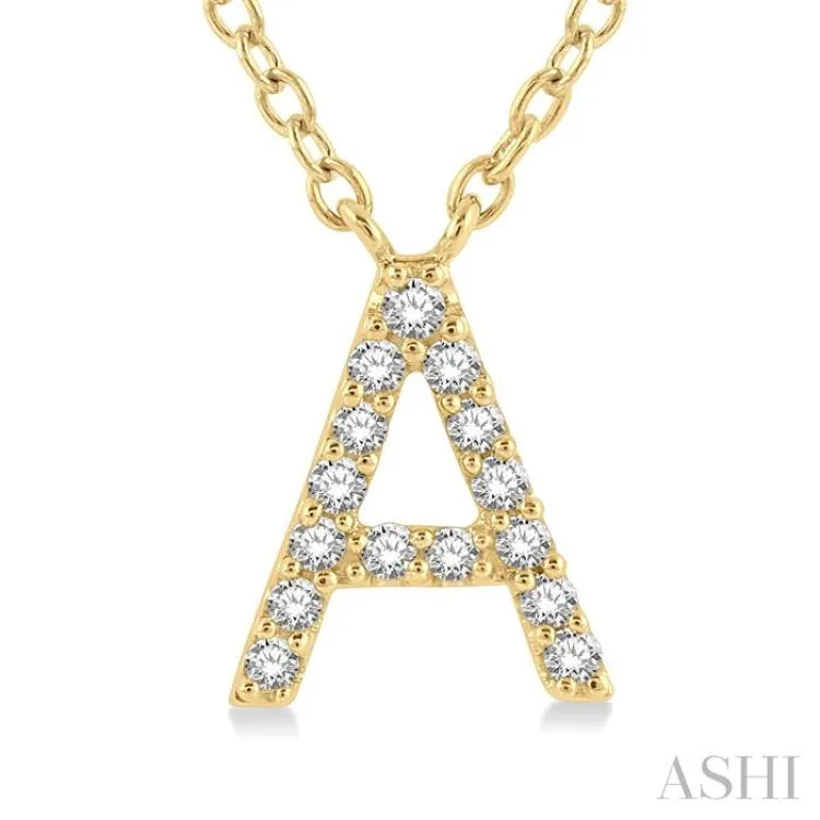 1/20 ctw Initial 'A' Round Cut Diamond Pendant With Chain in 14K Yellow Gold