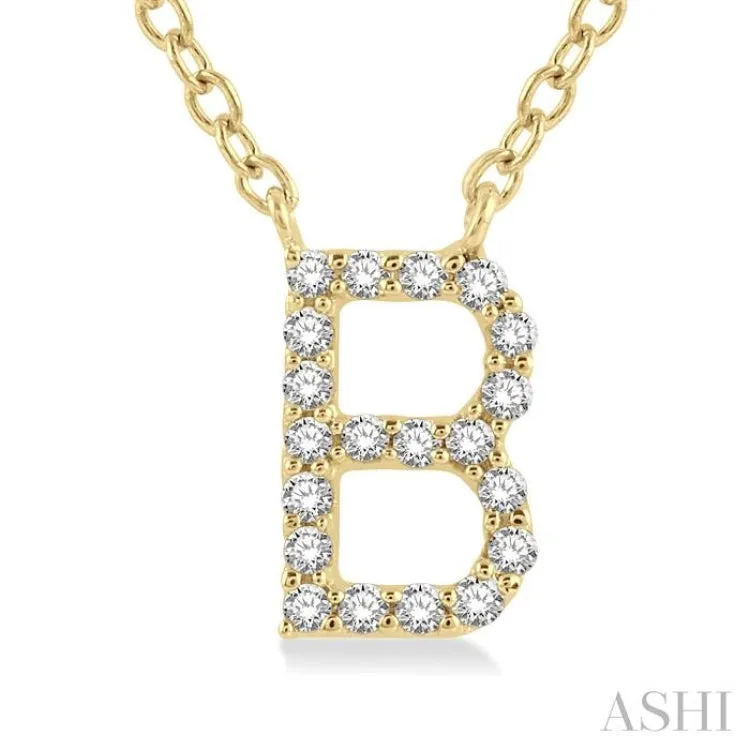 1/20 Ctw Initial 'B' Round Cut Diamond Pendant With Chain in 14K Yellow Gold