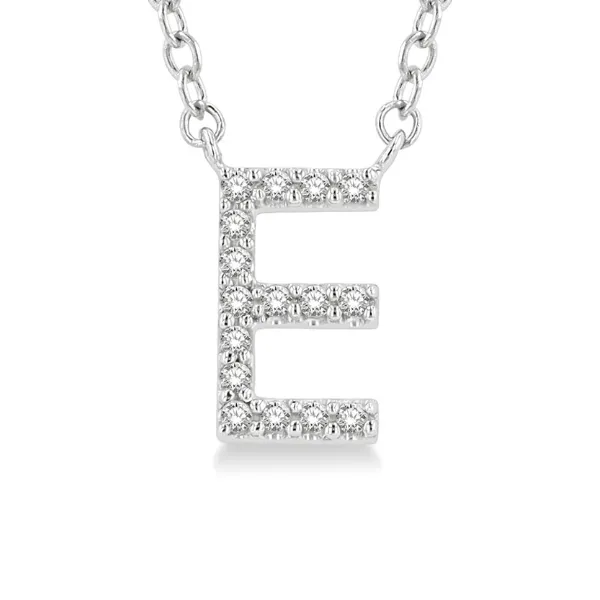 1/20 ctw Initial 'E' Round Cut Diamond Pendant With Chain in 10K White Gold