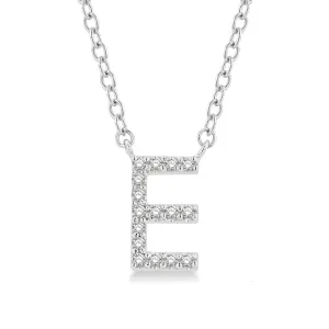 1/20 ctw Initial 'E' Round Cut Diamond Pendant With Chain in 10K White Gold