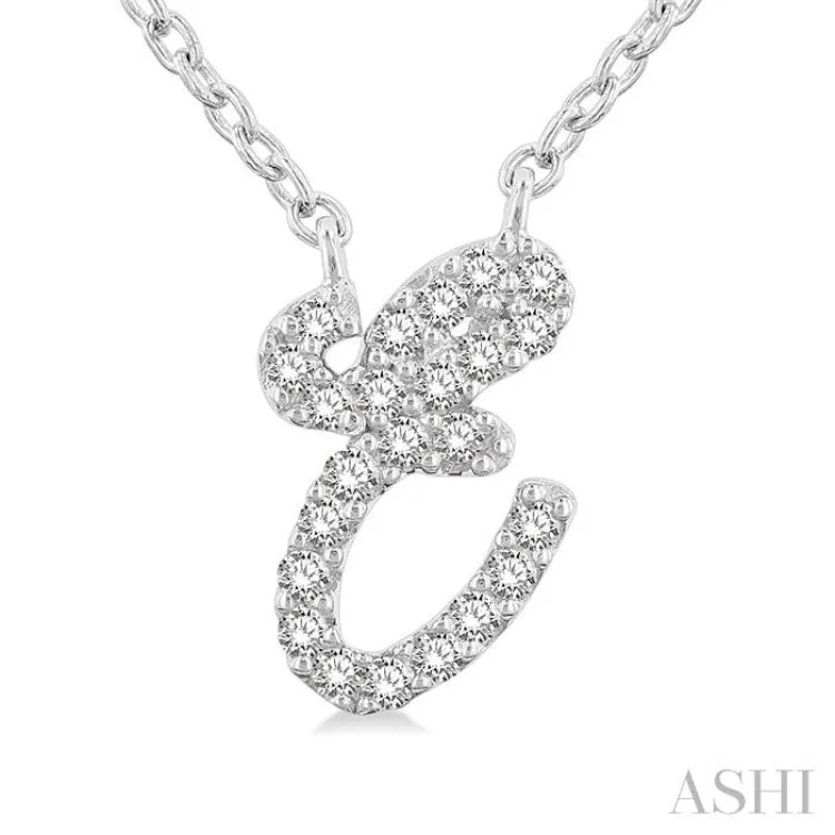 1/20 Ctw Initial 'E' Round cut Diamond Pendant With Chain in 14K White Gold