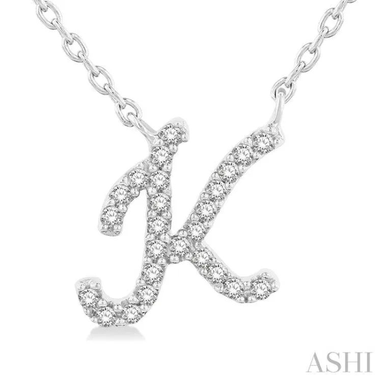 1/20 Ctw Initial 'K' Round cut Diamond Pendant With Chain in 10K White Gold