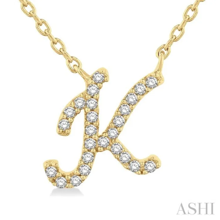 1/20 Ctw Initial 'K' Round cut Diamond Pendant With Chain in 10K Yellow Gold