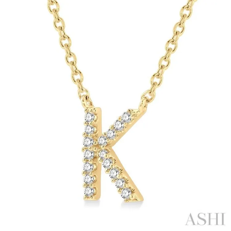 1/20 Ctw Initial 'K' Round Cut Diamond Pendant With Chain in 14K Yellow Gold