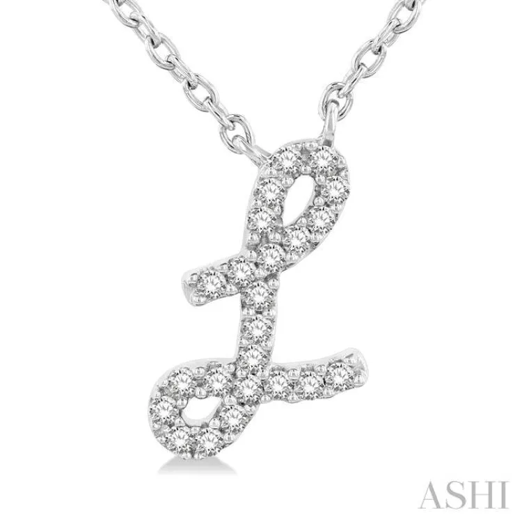 1/20 Ctw Initial 'L' Round cut Diamond Pendant With Chain in 10K White Gold