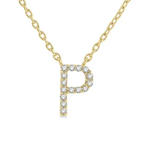 1/20 ctw Initial 'P' Round Cut Diamond Pendant With Chain in 10K Yellow Gold