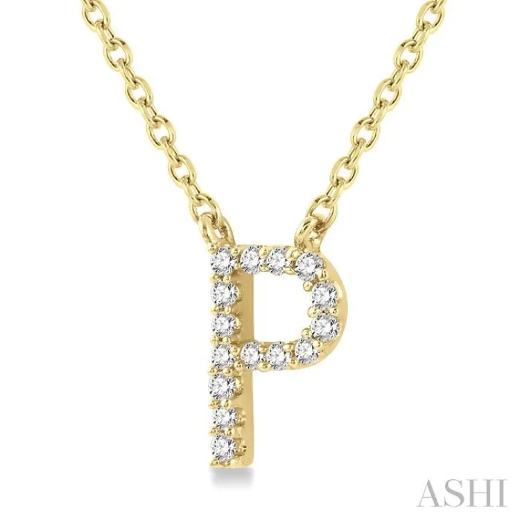 1/20 Ctw Initial 'P' Round Cut Diamond Pendant With Chain in 14K Yellow Gold