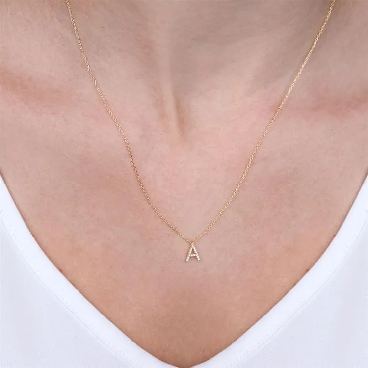 1/20 Ctw Initial 'T' Round Cut Diamond Pendant With Chain in 14K Yellow Gold