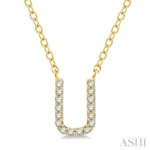 1/20 Ctw Initial 'U' Round Cut Diamond Pendant With Chain in 14K Yellow Gold