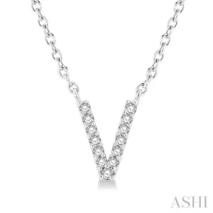 1/20 Ctw Initial 'V' Round Cut Diamond Pendant With Chain in 14K White Gold