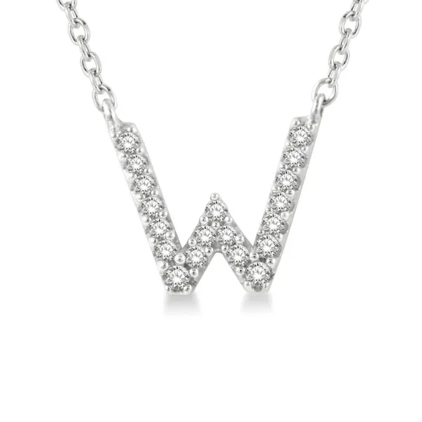 1/20 ctw Initial 'W' Round Cut Diamond Pendant With Chain in 10K White Gold