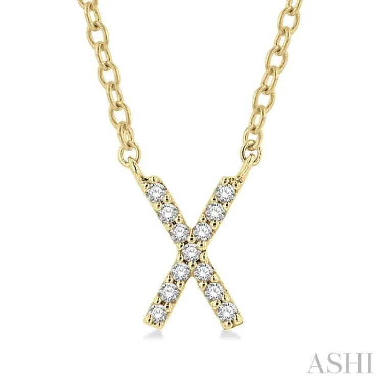 1/20 ctw Initial 'X' Round Cut Diamond Pendant With Chain in 14K Yellow Gold