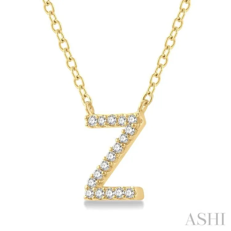 1/20 Ctw Initial 'Z' Round Cut Diamond Pendant With Chain in 14K Yellow Gold