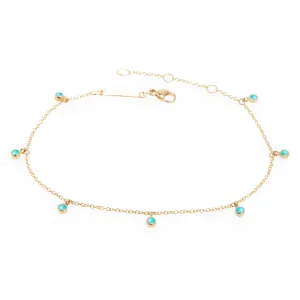 14k 7 Dangling Turquoise Anklet