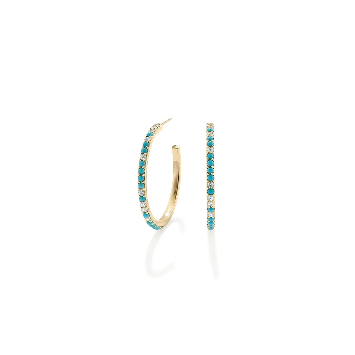 14K Giant Diamond Turquoise Orb Hoops