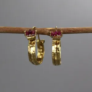 14K Gold Ruby Hoop Earrings