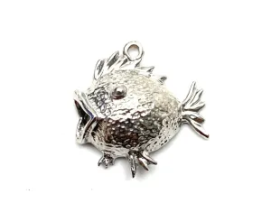 14K solid rose gold, white gold and gold fish charm, SKU#L-22