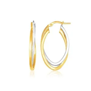 14k Two Tone Gold Double Oval Hoop Earrings