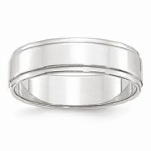 14k White Gold 6mm Flat with Step Edge Wedding Band Ring