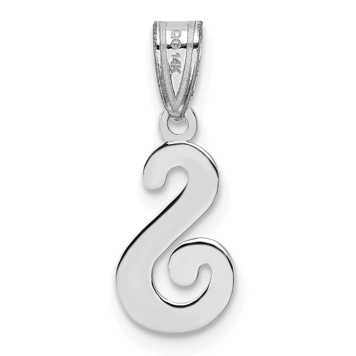 14K White Gold Medium Size Script Design Letter S Initial Charm Pendant