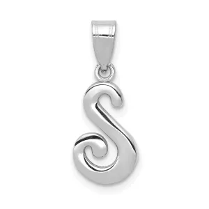 14K White Gold Medium Size Script Design Letter S Initial Charm Pendant