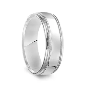 14k White Gold Men’s Polished Wedding Band with Milgrain Accents - 7mm