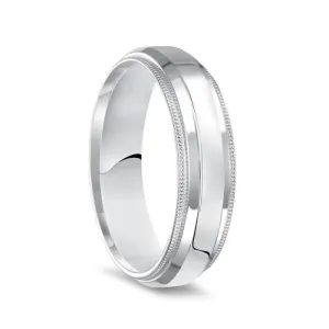 14k White Gold Polished Finish Raised Center Ring with Milgrain Edges - 4mm - 6mm