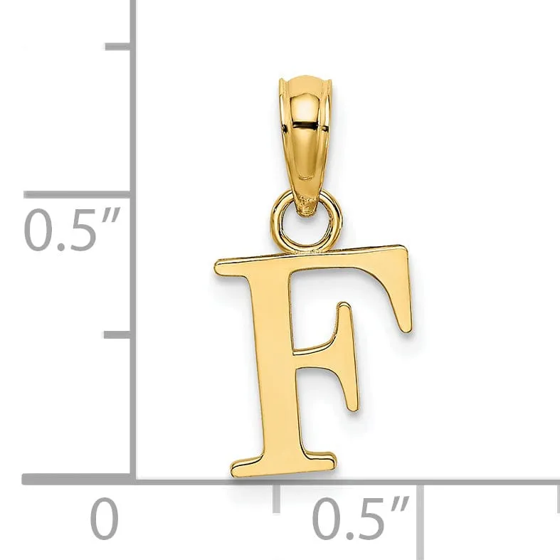 14K Yellow Gold Block Design Small Letter F Initial Charm Pendant