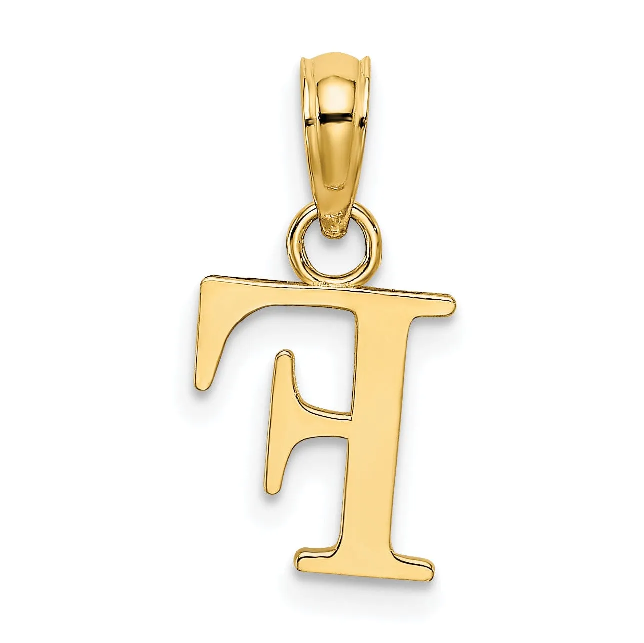 14K Yellow Gold Block Design Small Letter F Initial Charm Pendant