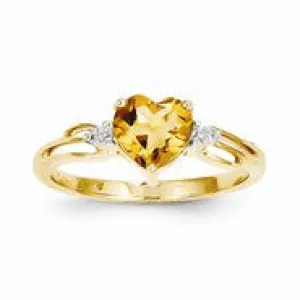 14k Yellow Gold Diamond and Citrine Heart Ring