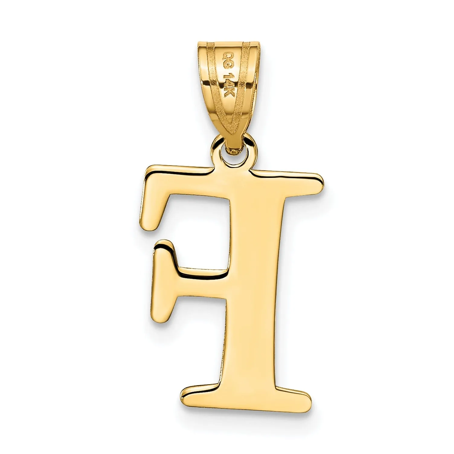 14k Yellow Gold Etched Finish Block Letter F Initial Design Pendant