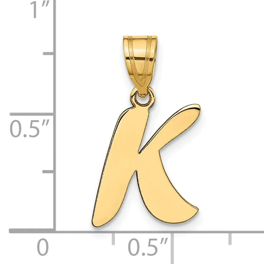 14k Yellow Gold Polished Finish Script Design Letter K Initial Pendant