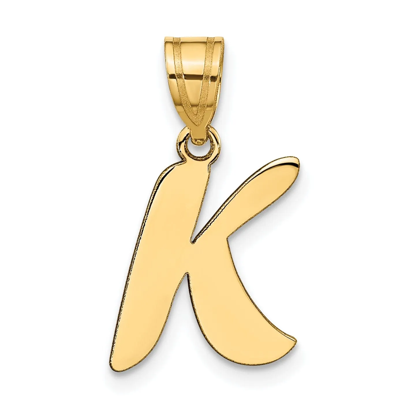 14k Yellow Gold Polished Finish Script Design Letter K Initial Pendant