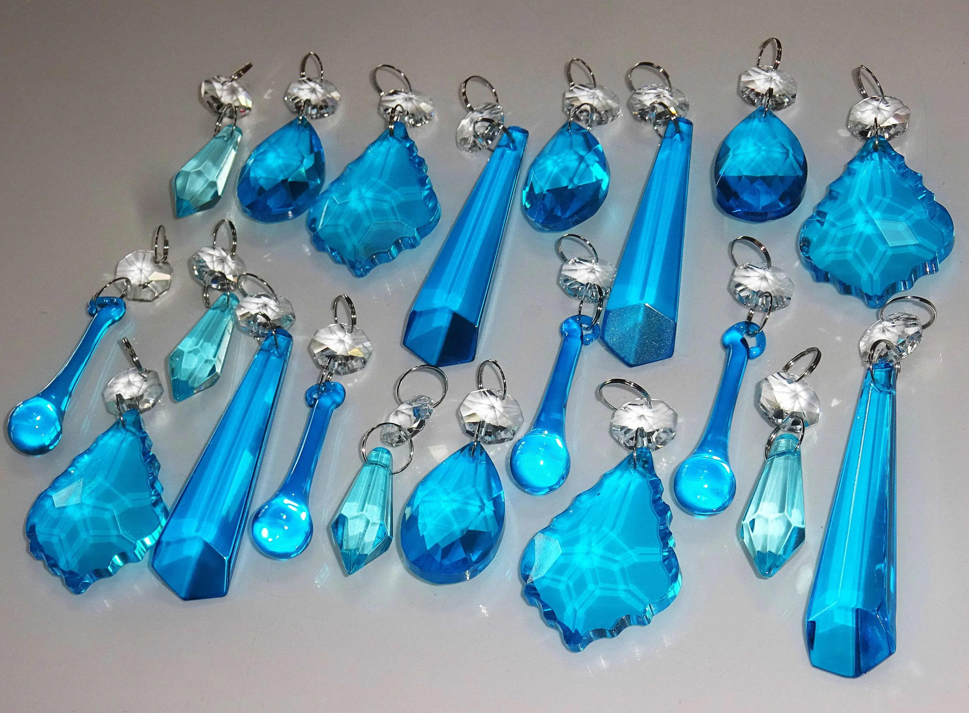 20 Turquoise Teal Chandelier Drops Beads Prisms Cut Glass Crystals Droplets Light Lamp Parts