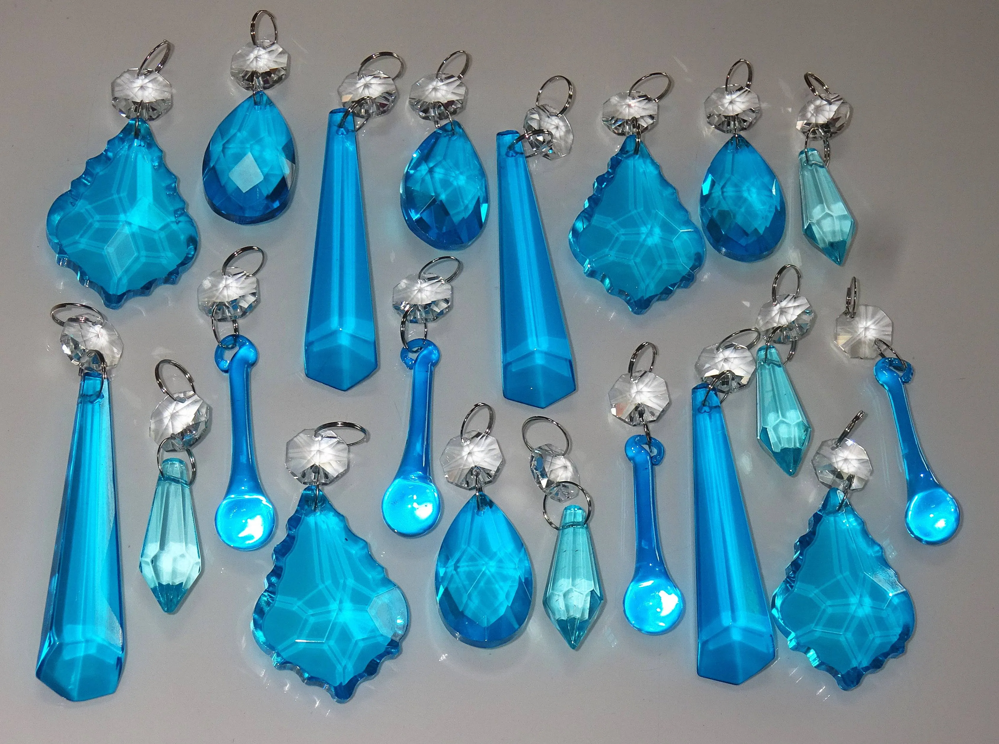 20 Turquoise Teal Chandelier Drops Beads Prisms Cut Glass Crystals Droplets Light Lamp Parts