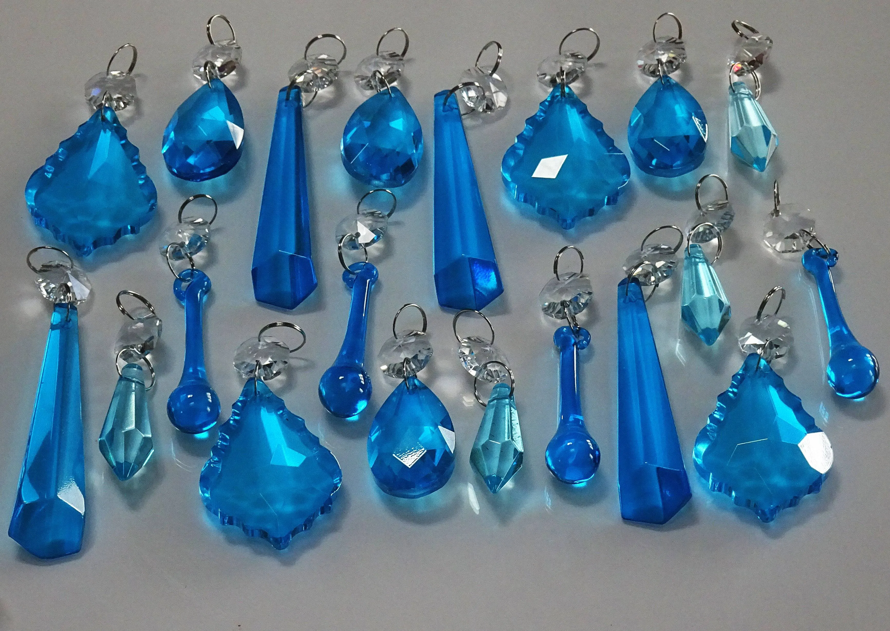 20 Turquoise Teal Chandelier Drops Beads Prisms Cut Glass Crystals Droplets Light Lamp Parts