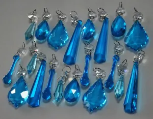 20 Turquoise Teal Chandelier Drops Beads Prisms Cut Glass Crystals Droplets Light Lamp Parts