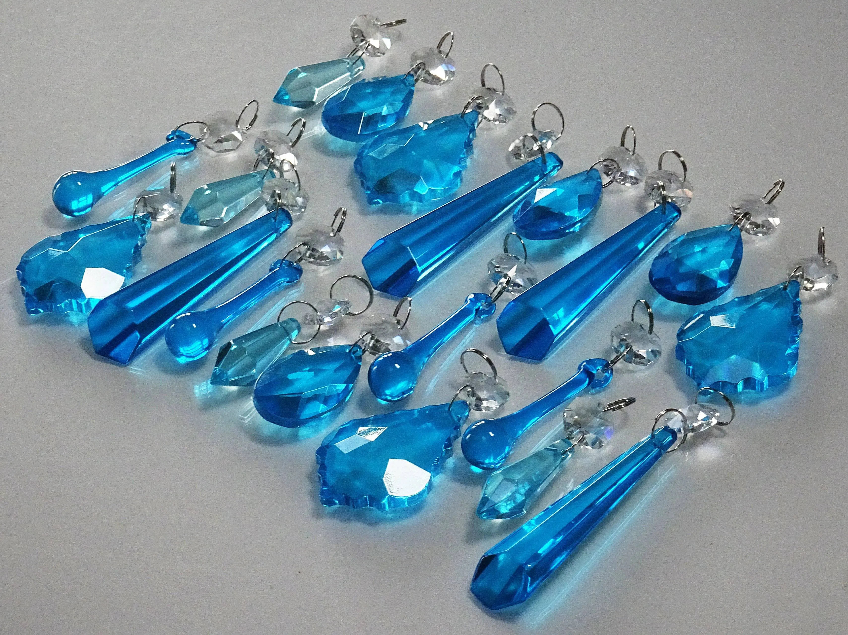 20 Turquoise Teal Chandelier Drops Beads Prisms Cut Glass Crystals Droplets Light Lamp Parts