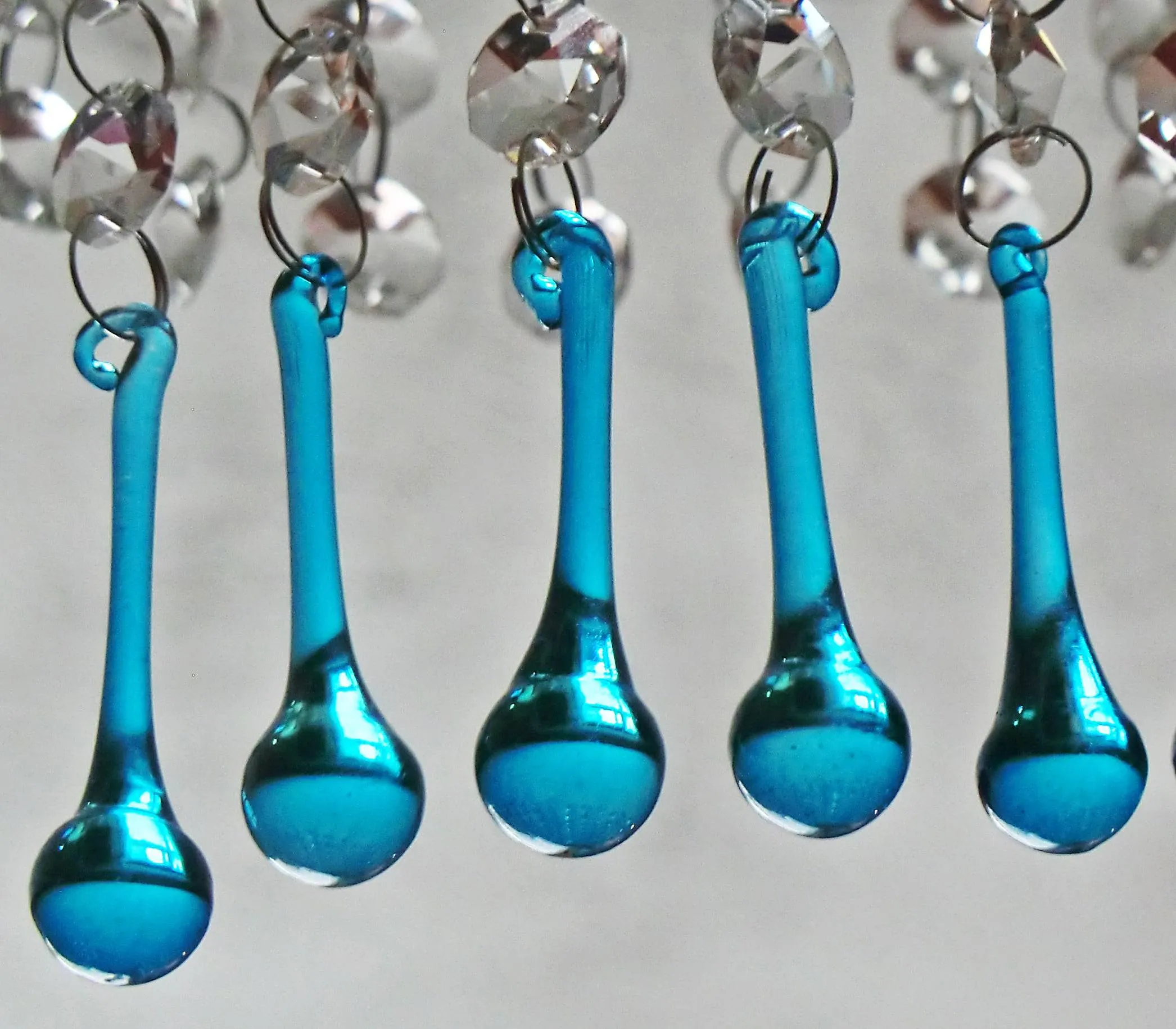 20 Turquoise Teal Chandelier Drops Beads Prisms Cut Glass Crystals Droplets Light Lamp Parts