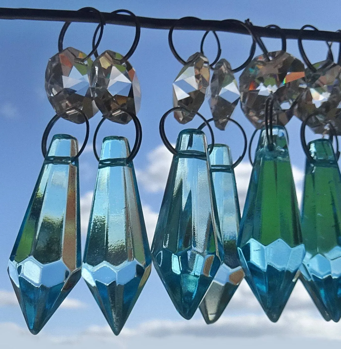 20 Turquoise Teal Chandelier Drops Beads Prisms Cut Glass Crystals Droplets Light Lamp Parts