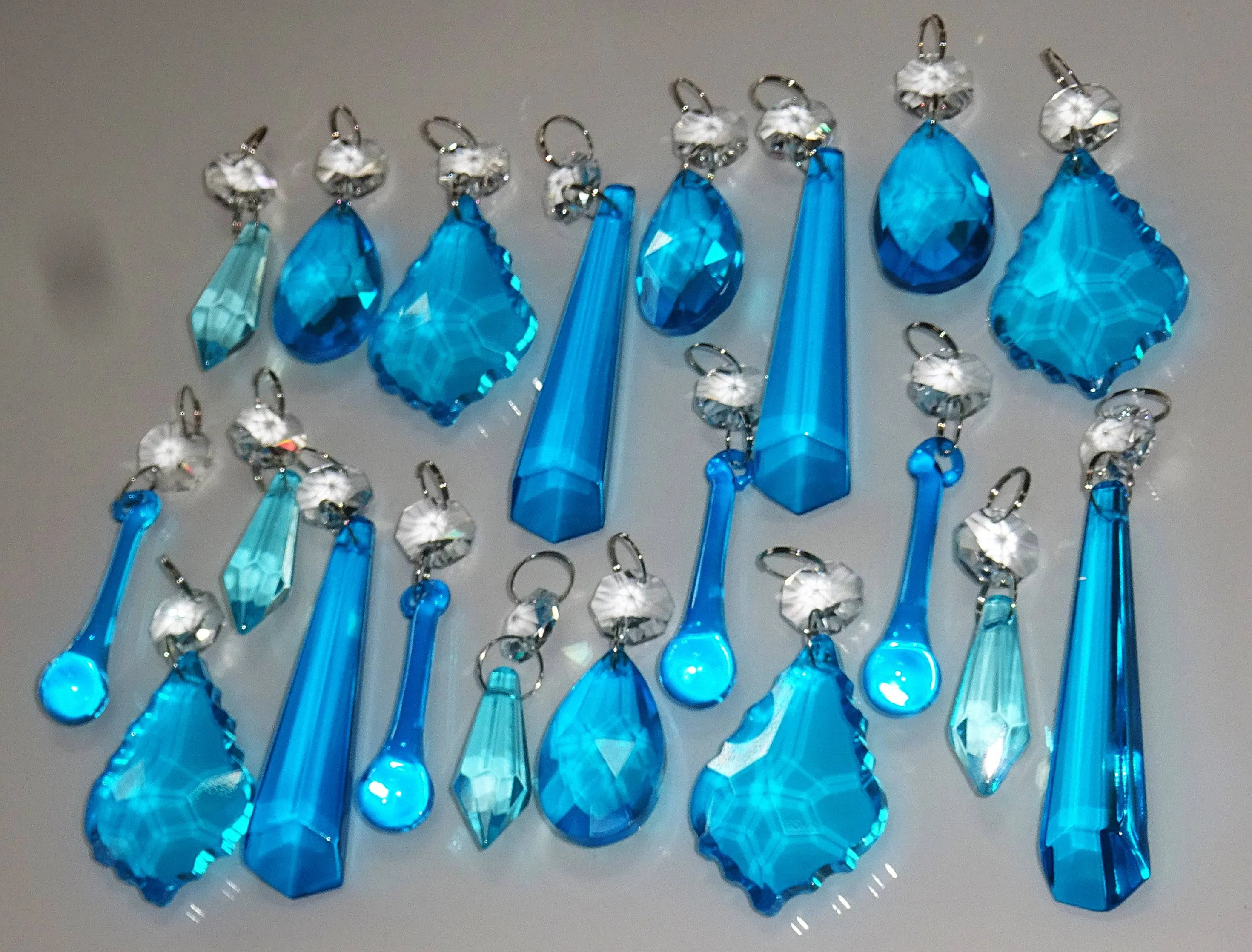 20 Turquoise Teal Chandelier Drops Beads Prisms Cut Glass Crystals Droplets Light Lamp Parts