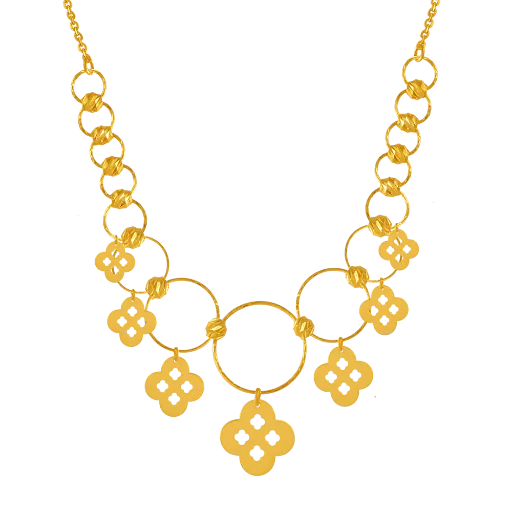 22k Gold Chain Designed With Hoops Of Different Sizes And Unique Floral Design