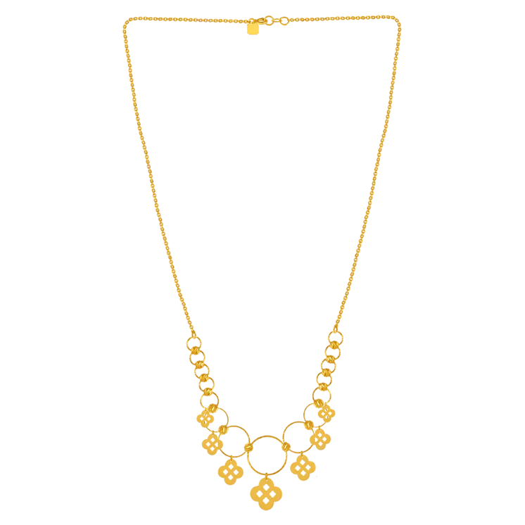 22k Gold Chain Designed With Hoops Of Different Sizes And Unique Floral Design