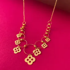 22k Gold Chain Designed With Hoops Of Different Sizes And Unique Floral Design