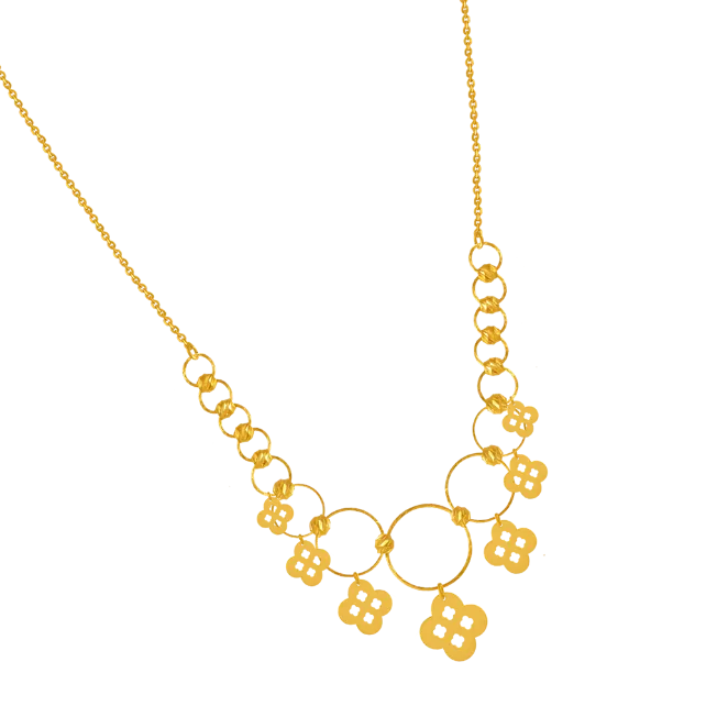 22k Gold Chain Designed With Hoops Of Different Sizes And Unique Floral Design