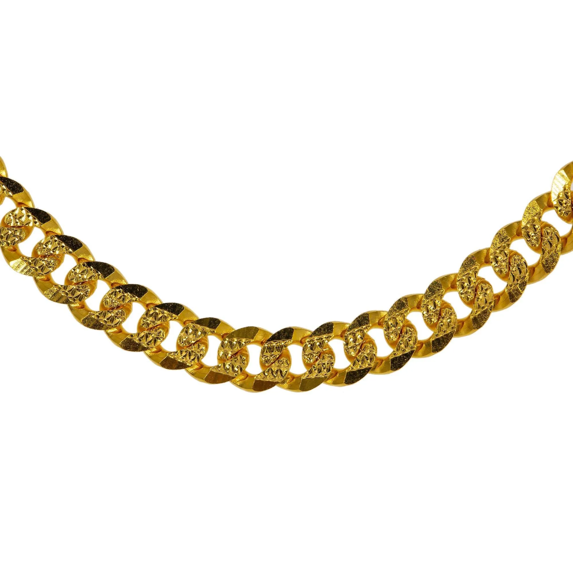 22K Yellow Gold Long Cuban Link Chain W/ Hammered Details, 24 Inches